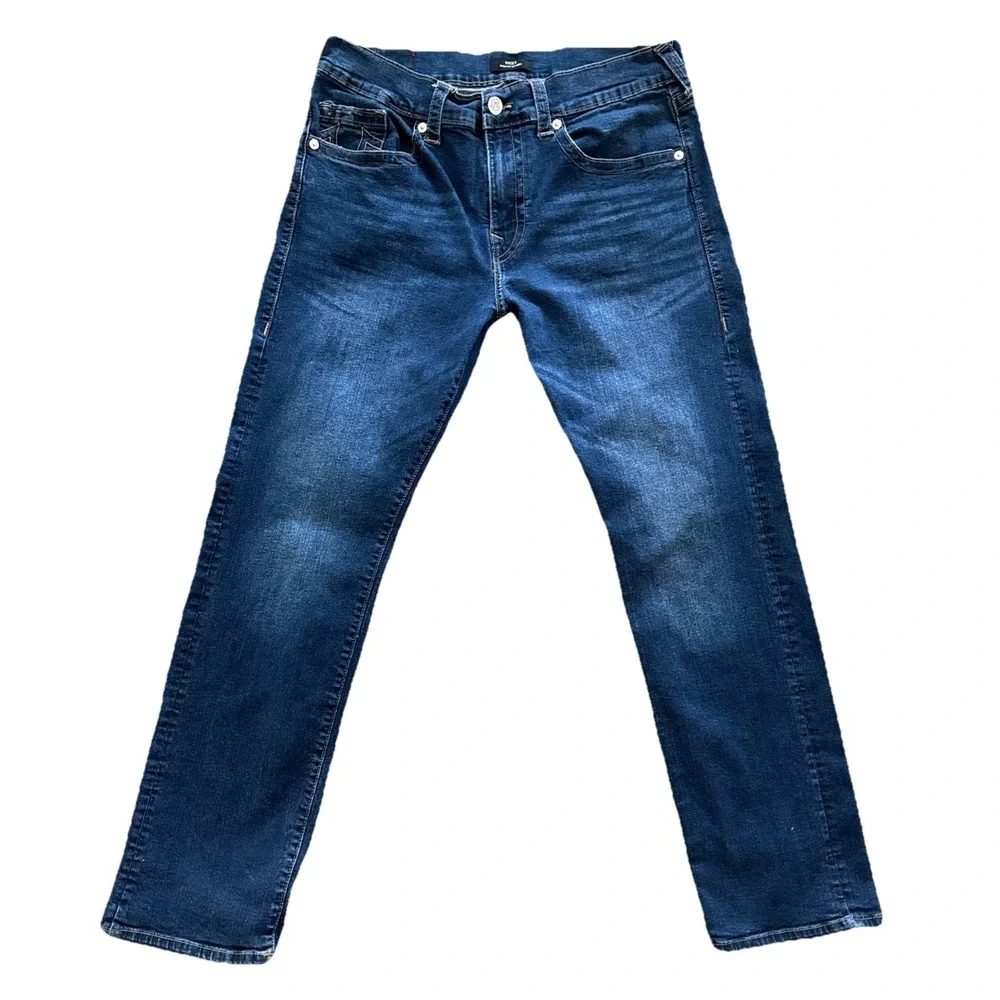 True Religion Ricky Jeans Men 36x31 Dark Wash Blue Relaxed Straight Stretch